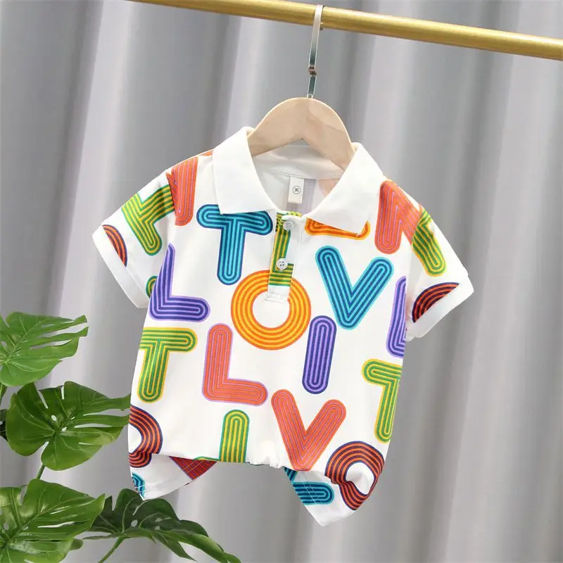 New Kids Boys POLO Shirt Summer Short Sleeve Toddler Tops Baby Boy Letter Print Polo Shirts Cotton Casual Kids Clothes 4-6y