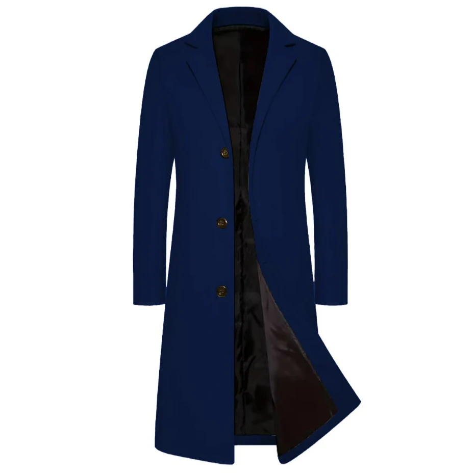 Men's Long Overcoat Spring Autumn British Style Windbreaker Knee-Length Trench Coat Classic Collar Double-Breasted Design High-D