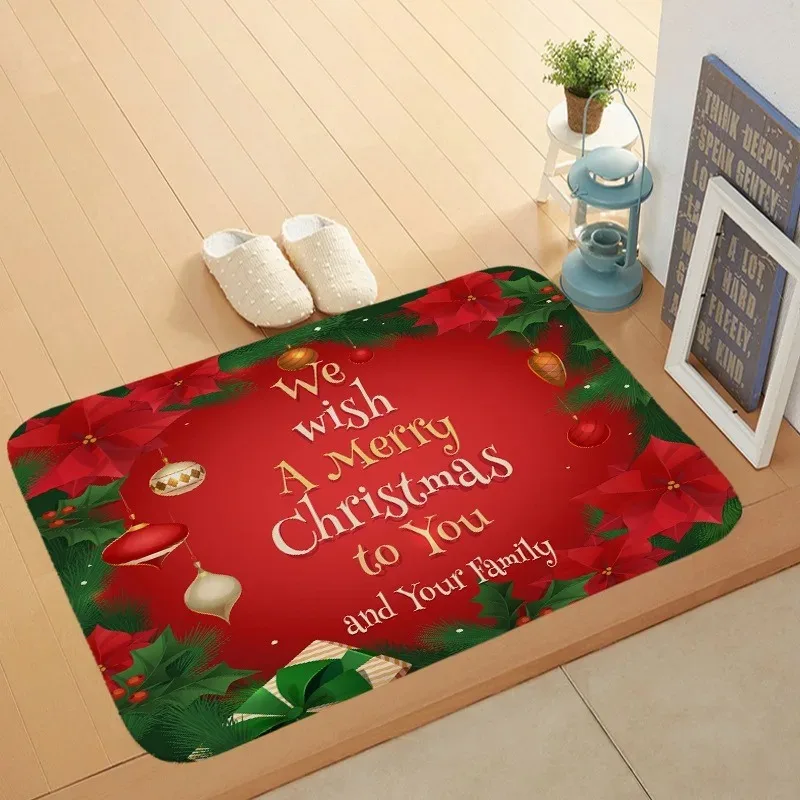 New Year Christmas Pattern Floor Mat Home Party Decoration Living Room Entrance Entrance Mat Bathroom Absorbent Carpet