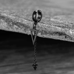Trend Stianless Steel Tassel Ear Clip 1 Piece Chain Huggie Earrings Triangle Cross Pattern Earrings Men‘s Woman Punk Ear jewelry