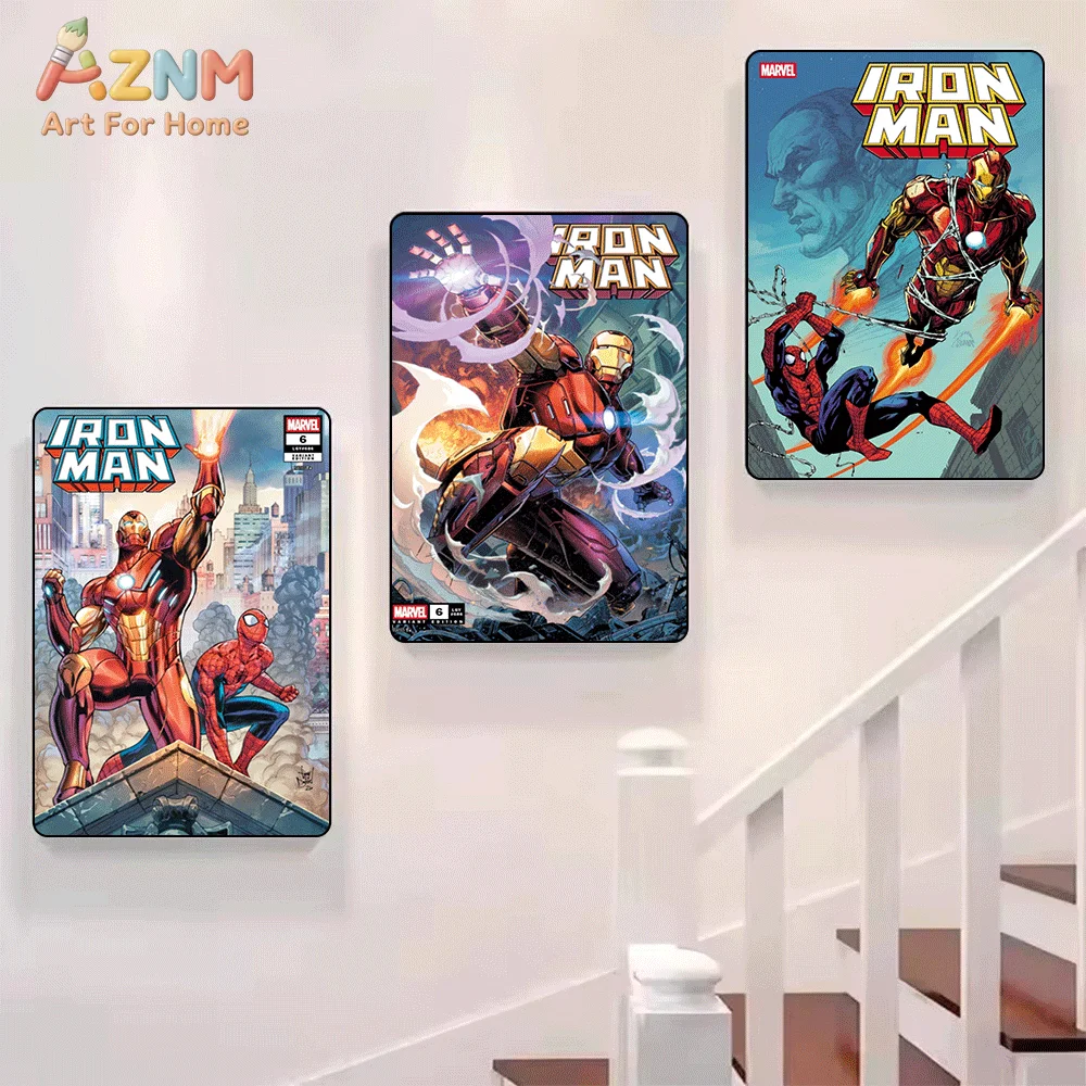 AZNM MARVEL Iron Man Spider Gwen Comic Canvas Wall Art Frameless Painting Home Decor Poster