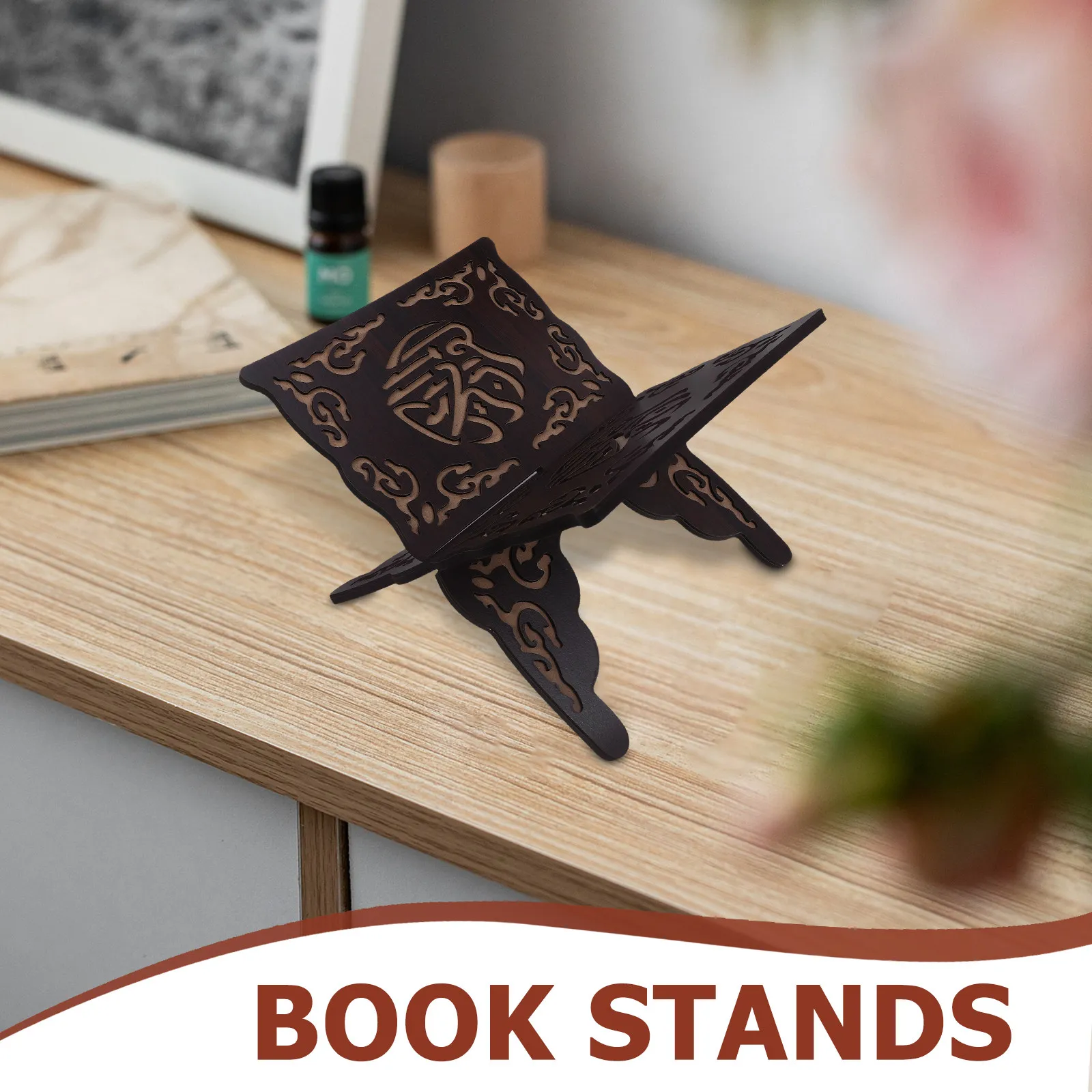 Foldable Wooden Quran Bible Book Holder Detachable Black Prayer Reading Organizer Rack Muslim Bookshelf Home Decor