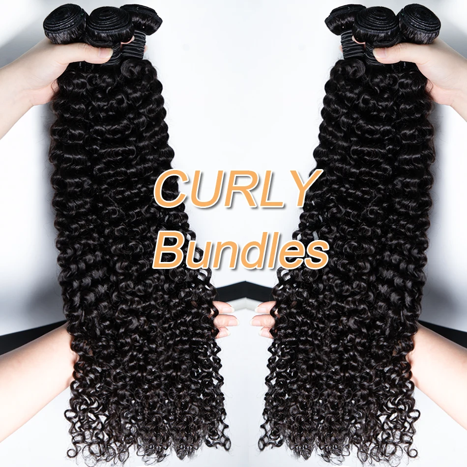 

Original Kinky Curly Human Hair Bundles Extensions Brazilian Natural Human Hair Double Weft Wet 12A Grade Curly Weave Bundles