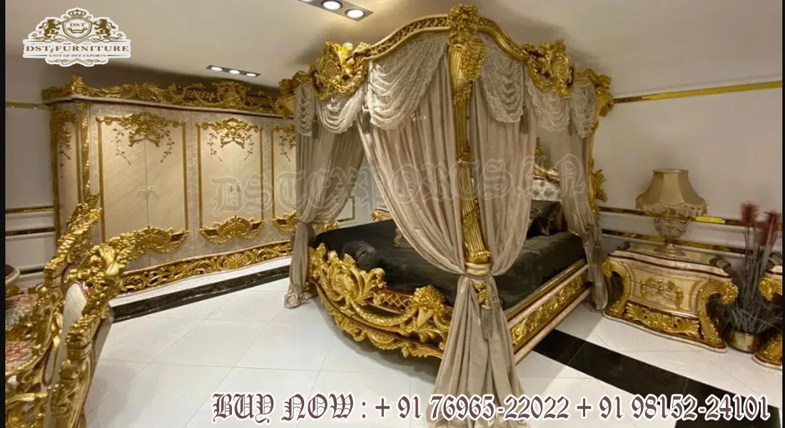 سرير كينج مستدير منحوت يدويًا على الطراز الباروكي الملكي سرير مستدير فاخر منحوت عالي التحمل مصمم من خشب الساج سرير مهاراجا مستدير #6