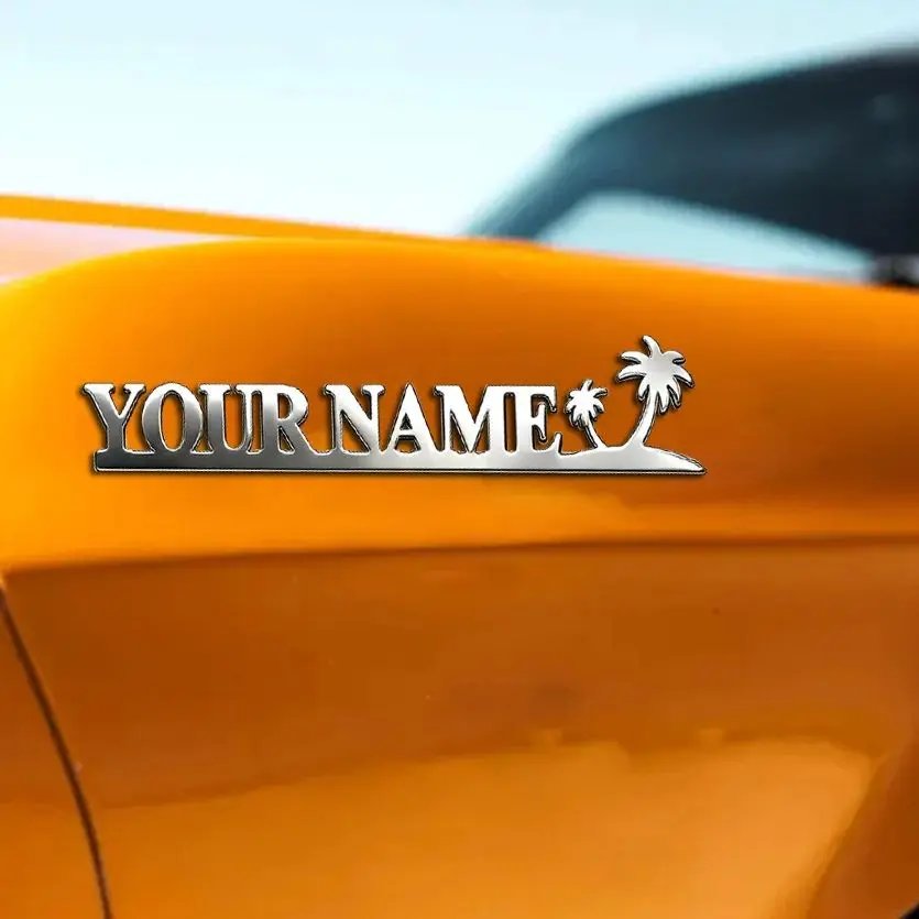 

Custom Font Tropical Plant Coconut Tree 3D Metal Sign logo car sticker metal badge emblem tail decal Car Decoration Accessories