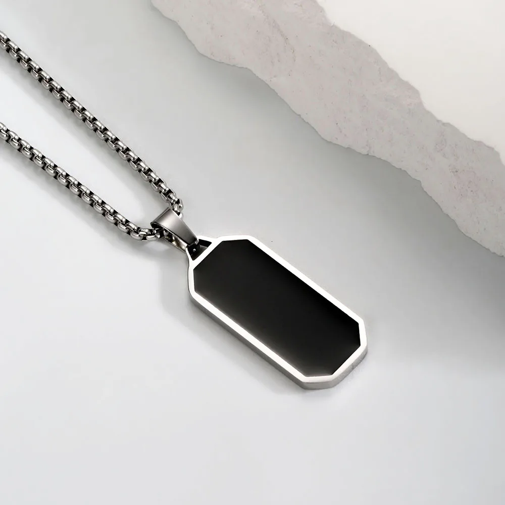 1 قطعة الرجال الموضة الفولاذ المقاوم للصدأ بساطتها الأسود المينا مربع قلادة قلادة للرجال بسيط مستطيل قلادة رجل مجوهرات