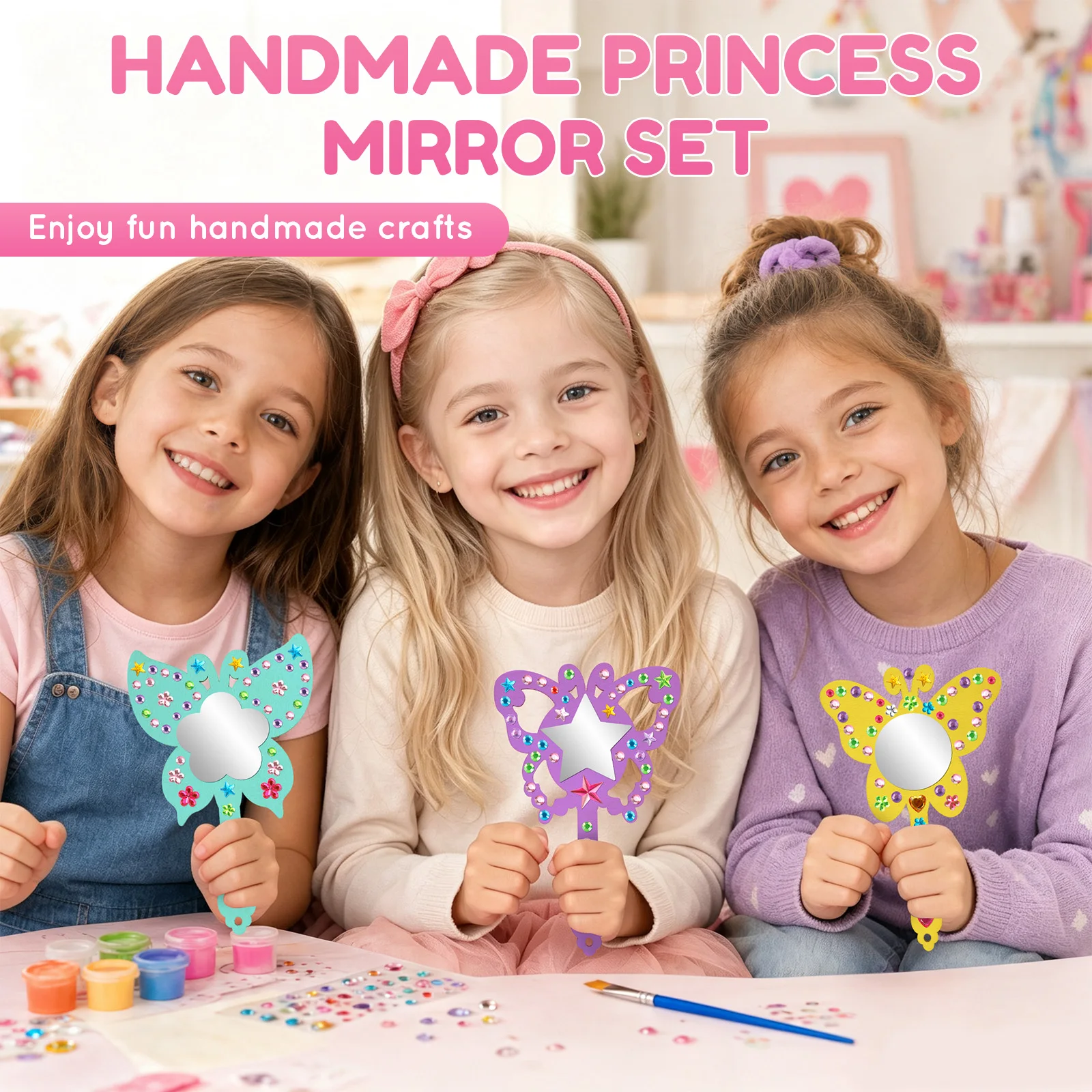 木製ミラークラフトデコレーションプリンセスミラー女の子DIY - Art Craft Mirror のレビューと価格