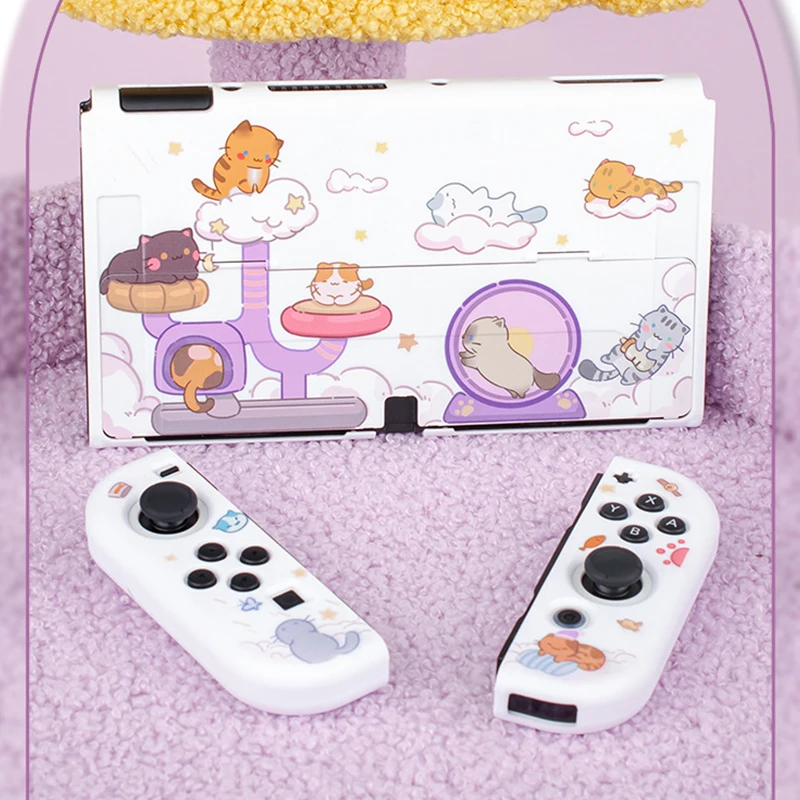 Interruptor oled caso protetor bonito gato festa difícil capa para computador controlador joycons jogo habitação escudo para interruptor oled acessórios