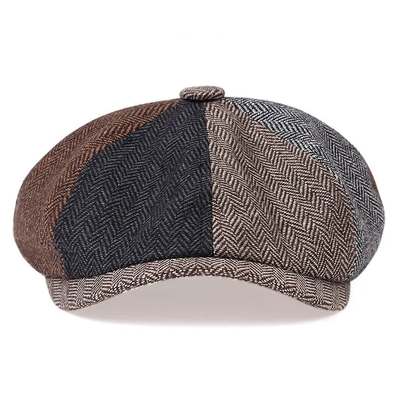 Summer Cotton Caps Linen Colorful Stitching Men\'s Beret Casual Retro Wild Newsboy Cap Mens Ivy Hat Men\'s Painter Octagonal Hat