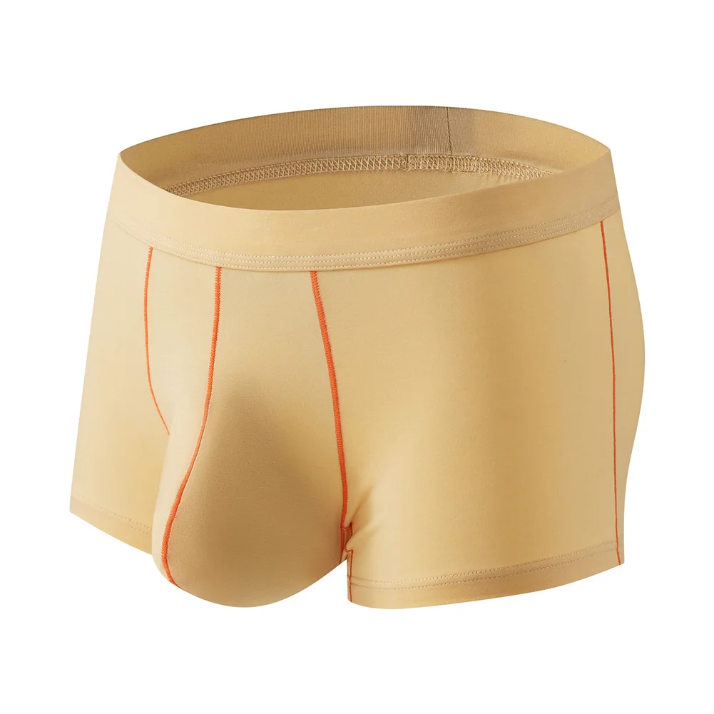1pc Men Soft Large Pouch Boxers Shorts Mid Waist Solid Color Line Underwear Flat Corner Breathable Comfortable Home Panties