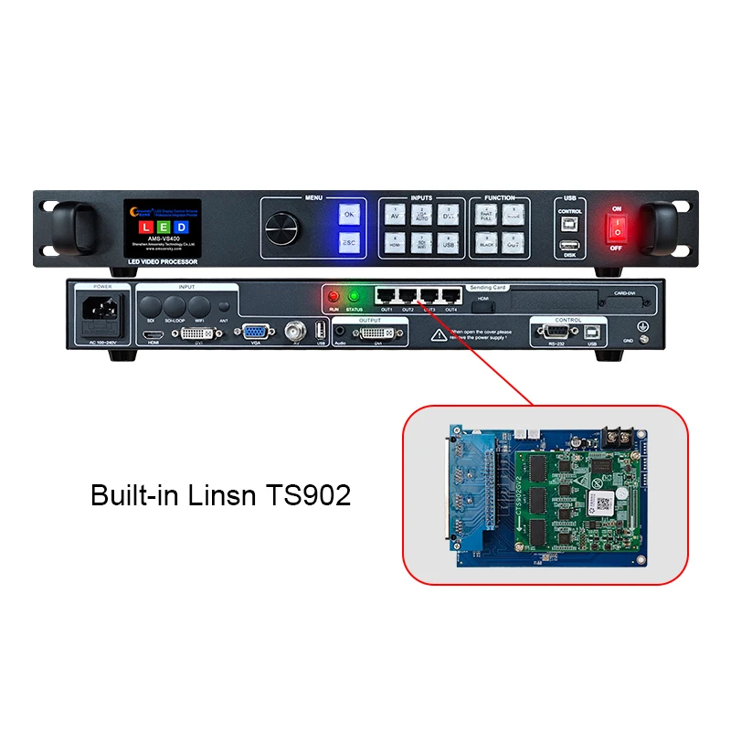 LED Video Controller AMS-VS400L for Linsn System Support USB Playback Seamless Channel Switching Signal Detection Audio Sync