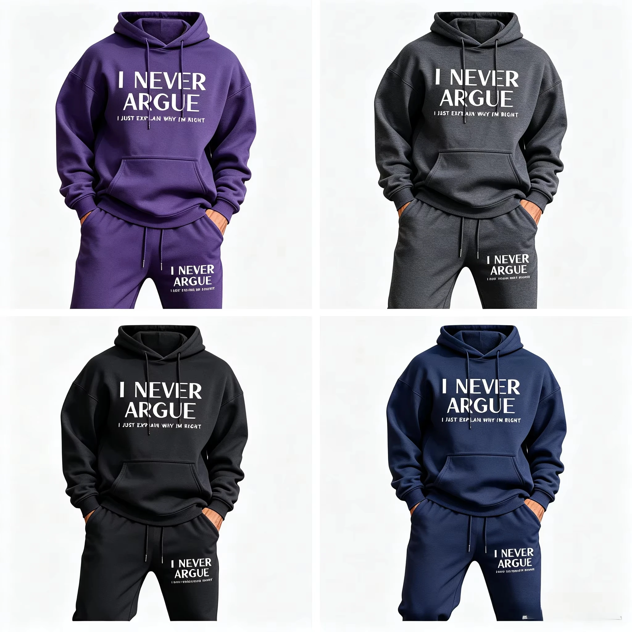 I Never Argue I Just Explain Why I'M Right Printing Man Hoodie Set Jogging Loose Two Pices Sets Pocket Fleece Sweatpants Clothes