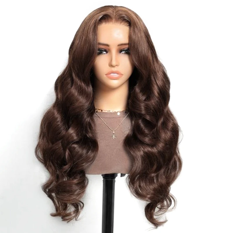الشوكولاته براون الجسم موجة الدانتيل شعر مستعار أمامي 13X4 شفاف قبل قطعها البرازيلي براون عذراء الشعر HD شعر مستعار أمامي للنساء #4