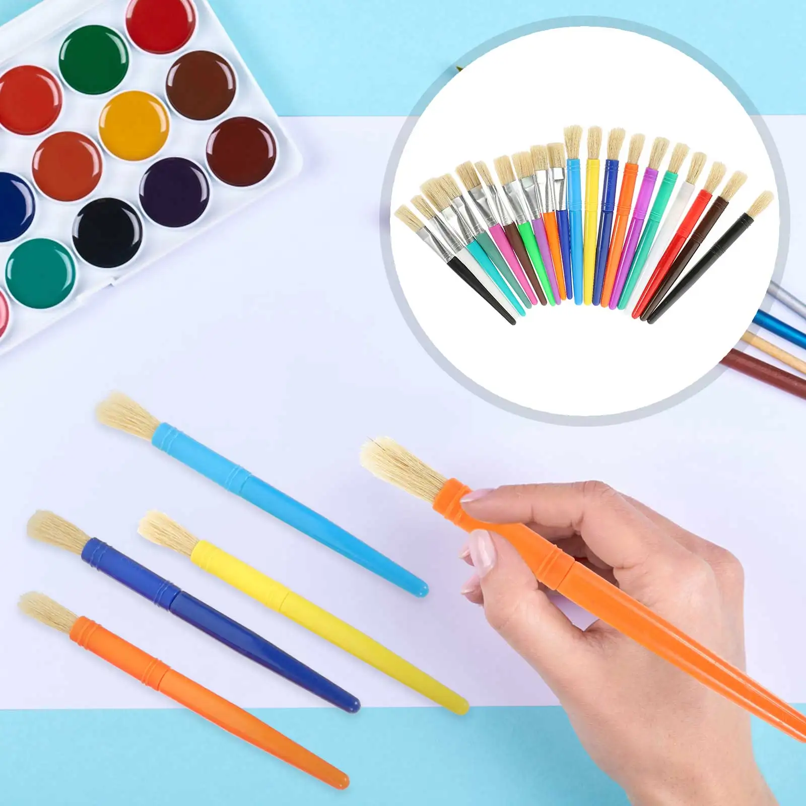 

20 Pcs Kids Paint Brush Set Oil Painting Watercolor Acrylic Toddler Plastic Handle Colorful Bristle Painting for Children