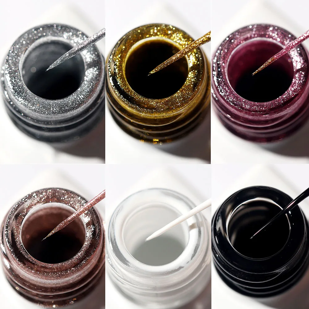 골드 실버 풀 라인 젤 네일 광택제, DIY 페인팅 브러시 접착제, 블랙 화이트 프렌치 라이너, 그래피티 드로잉 스트라이프 바니시, 10ml