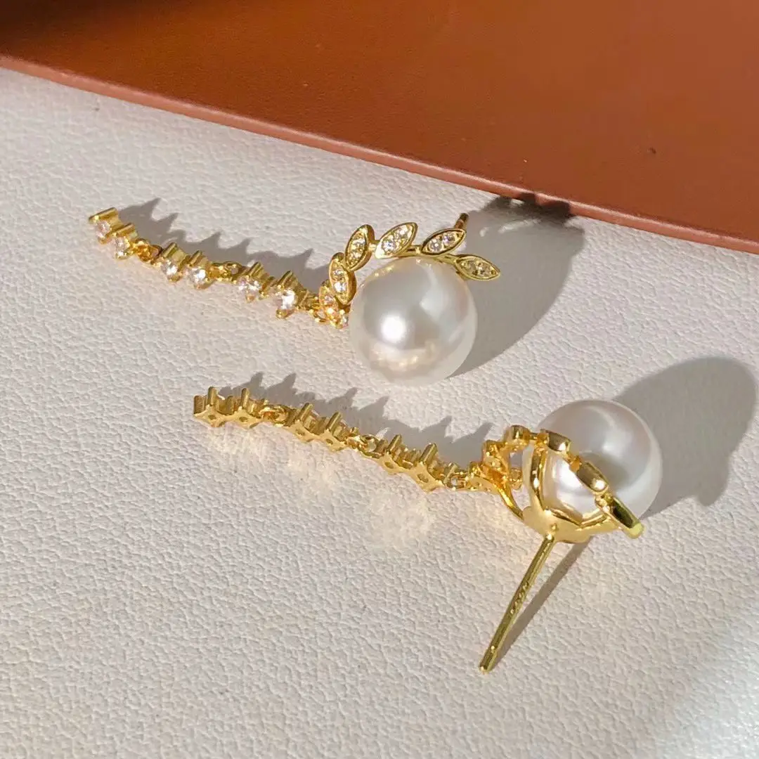 Wholesale S925 Sterling Silver Earrings Mount Findings Settings Base Mounting Parts Accessory for 9-10mm Pearls 5 pairs/lot