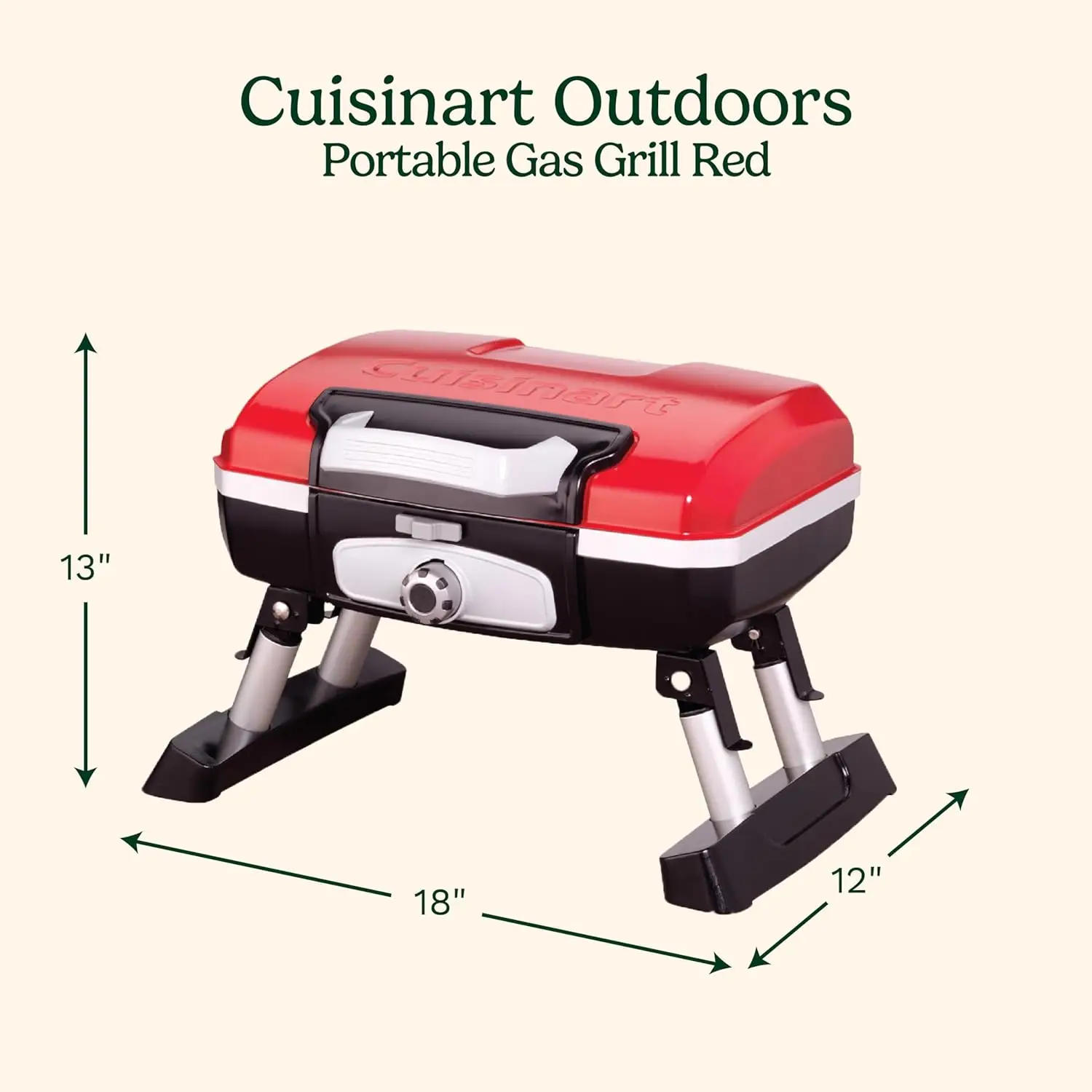 Gourmet Portable Tabletop Propane Gas Grill, Red 17.6 x 18.6 x 11.8-Inch