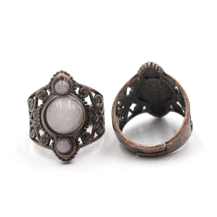 Natural Stone Quartz Bead Adjustable Ring Women Men Rings For Party Accessories Fashion Jewelry Wholesale 10Pcs