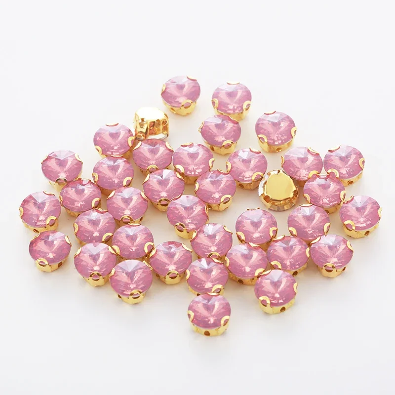 8mm Round Opal Rhinestones Resin Sew On Rhinestones With Holes Gold Claw Settings Flatback Sewing Stone For Garment Accessories