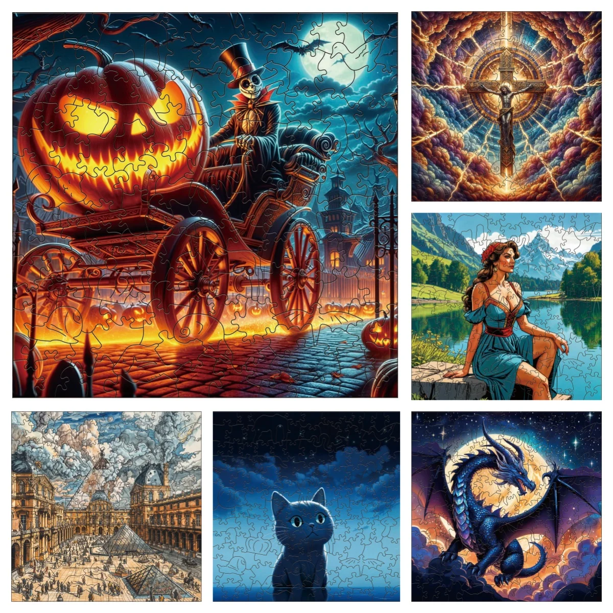 ZFX Night Cat Dragon Halloween Building Cross Puzzles Unique Shape High Quality Jigsaw Puzzle Wooden Puzzle Best Gift For Child