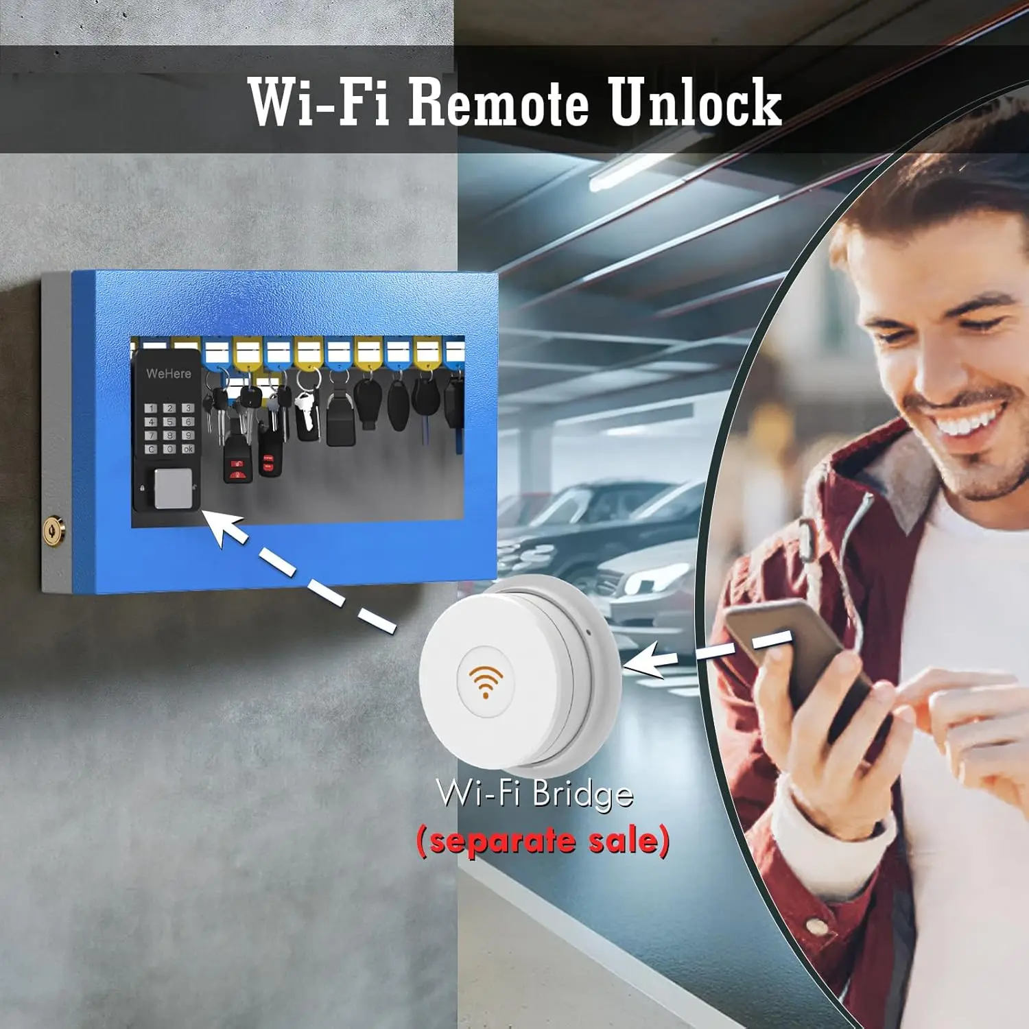 WeHere Visualization Window Lock Box Wall Mount,Digital Smart Lock Metal Key Safe Box,OTP/APP Bluetooth/WiFi/Code/Key Unlock