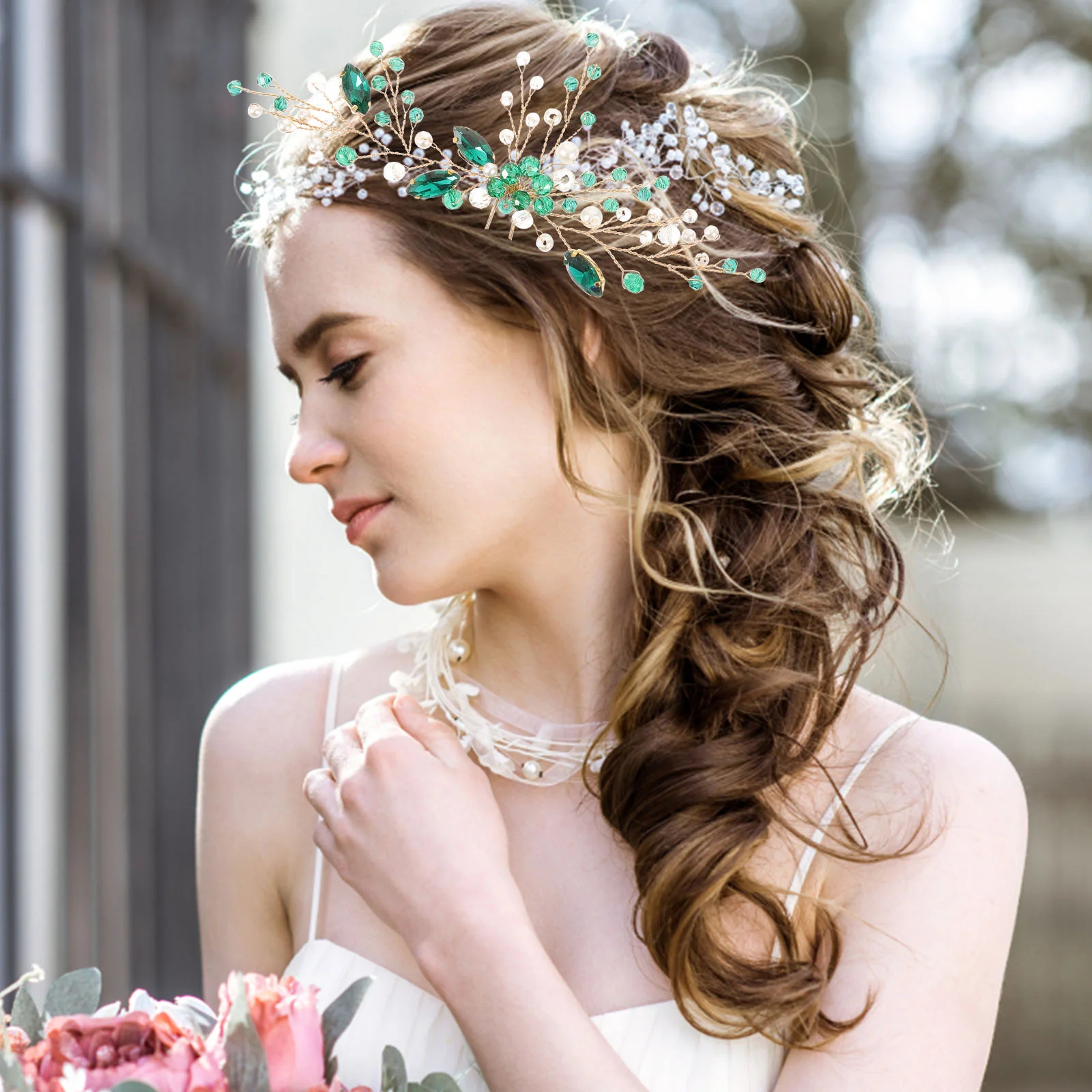 Épingle à cheveux en biscuits vert en forme de U pour mariage, diadème en cristal, cadeau de demoiselle d'honneur, accessoires pour patients