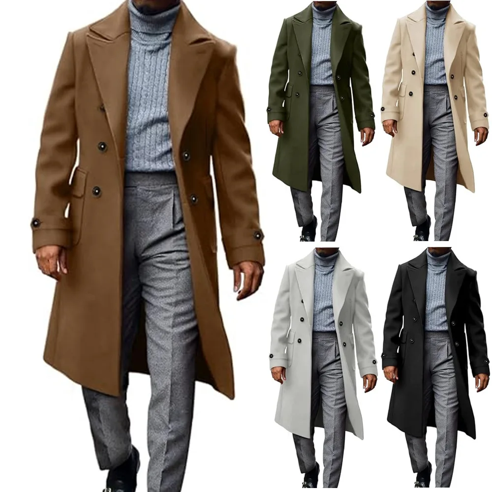 

New Fashion Casual Long Sleeve Turn-down Collar Bouble Breasted Pockets Solid Color Slim Fit Wool & Blends Coat,5 Colors