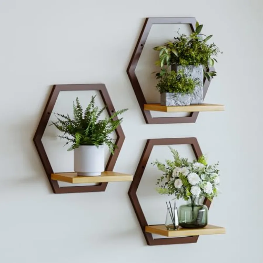 

Solid Wood and Heavy Duty Metal Wall Plant Stands9 inch Natural Wood Shelf Boho Arch Hanging Planter for Indoor 25 LB Load for