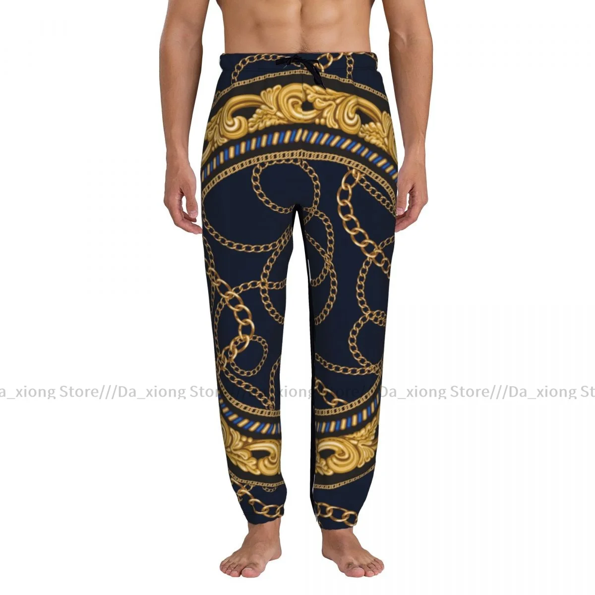 Man Casual Pants Gold Chains Baroque Fantasy Scrolls Casual Trousers Sport Jogging Tracksuits Sweatpants Male Pants