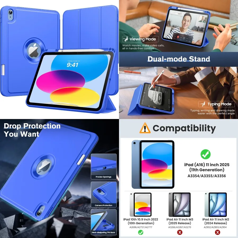 حافظة iPad الذكية ثلاثية الطي لجهاز iPad A16 11th Generation 2025 و10.9 بوصة iPad 10th Generation 2022 مع Penci #1
