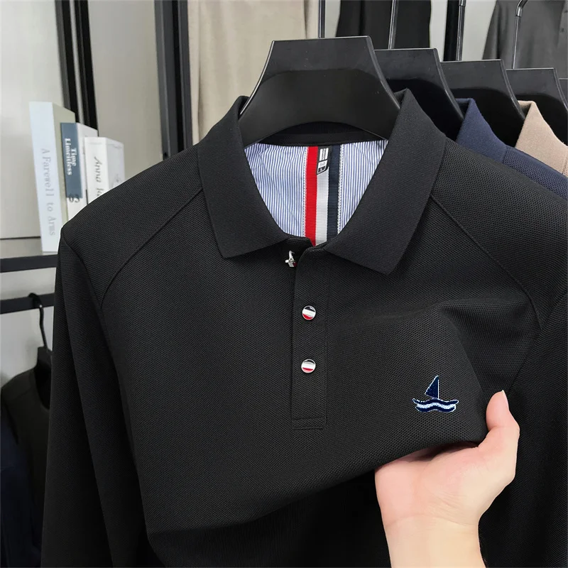 Designer-Stil Herren Langarm-Poloshirt mit Knopfleiste und Revers, Exquisites Muster-Stickerei, Herbst Neue Business-Casual Herrenbekleidung – Detail 17