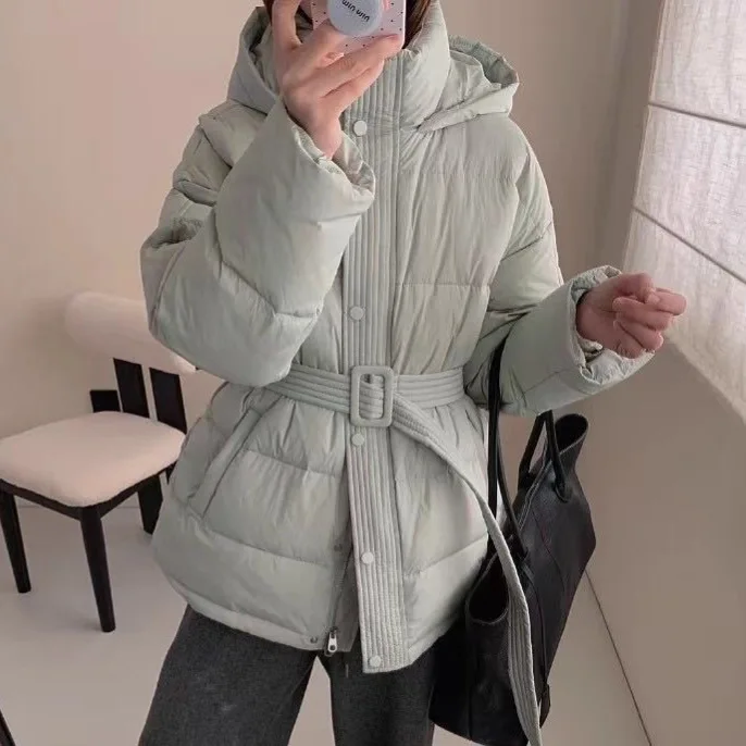 2025 Wintermode Nieuwe dames donsjas Commuter Hoodie Slanke riemjas