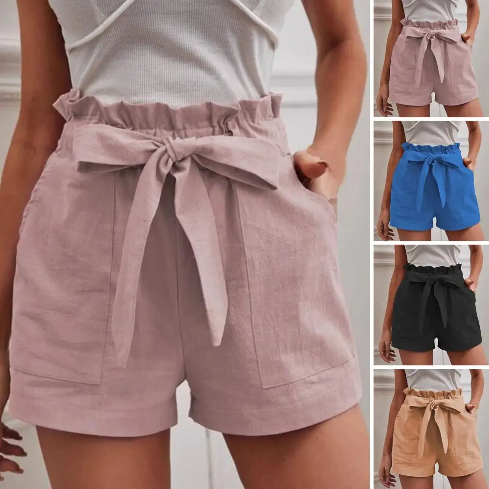 Stilvolle einfarbige weiße Shorts Frauen Tasche Kordel zug lässige kurze Hosen Sommer tägliche Hosen