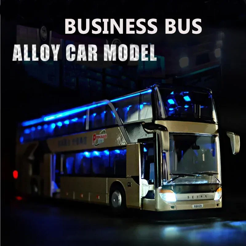 Bus à Double pont en alliage de haute qualité 1:32, son et lumière en métal moulé sous pression, Simulation de luxe, véhicule de Bus touristique, jouets pour enfants