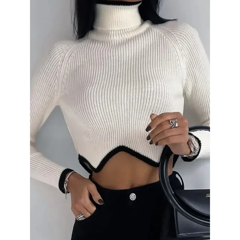 

Turtleneck Crop Sweater Women Fashion Christmas Sweaters 2023 Winter Solid Knitted Long Sleeve Slim Pullovers Jumpers Knitwears