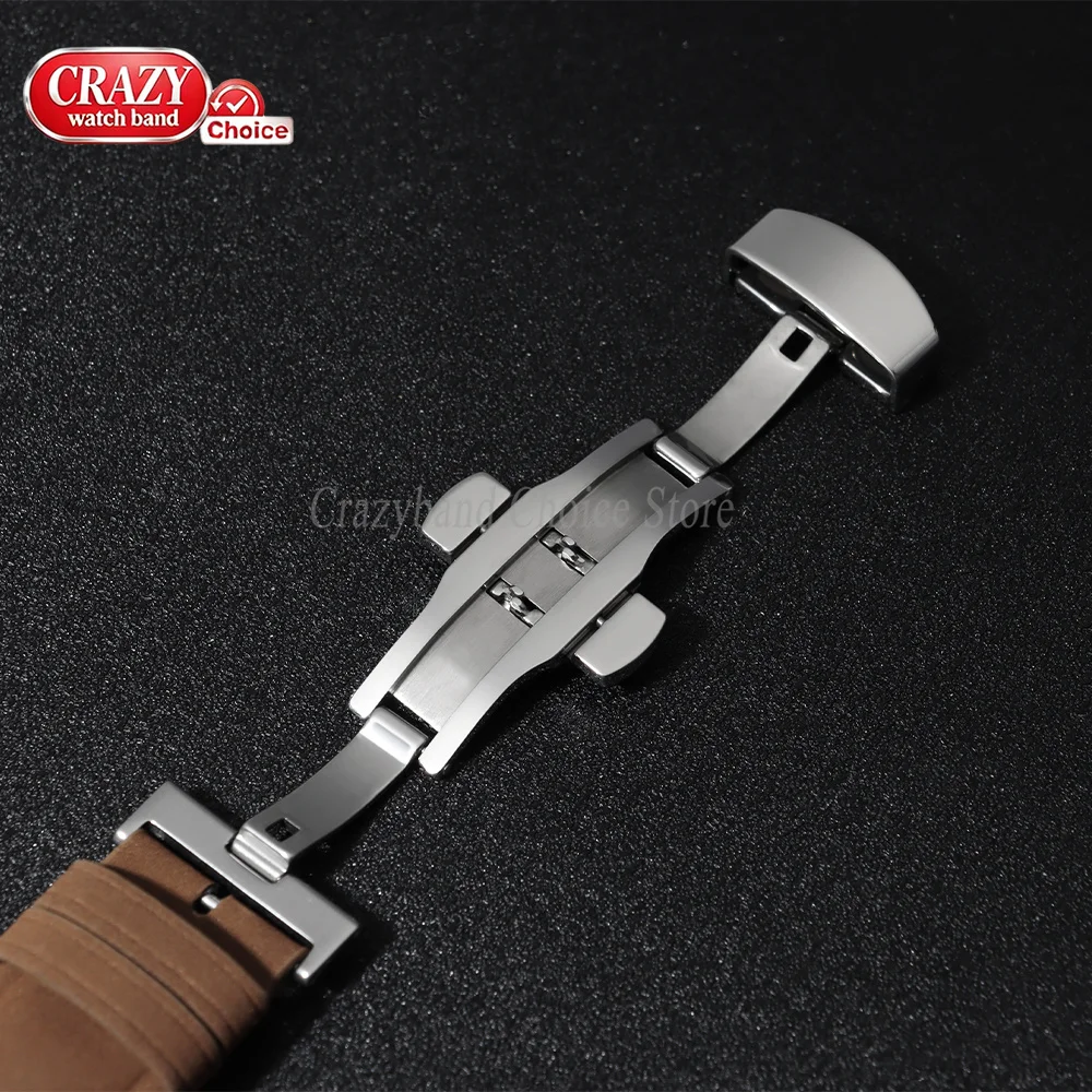 18/20/22mm Matte Leather Strap for Seiko for Casio for Omega Watch Band Universal Business Butterfly Buckle Women Men's Bracelet