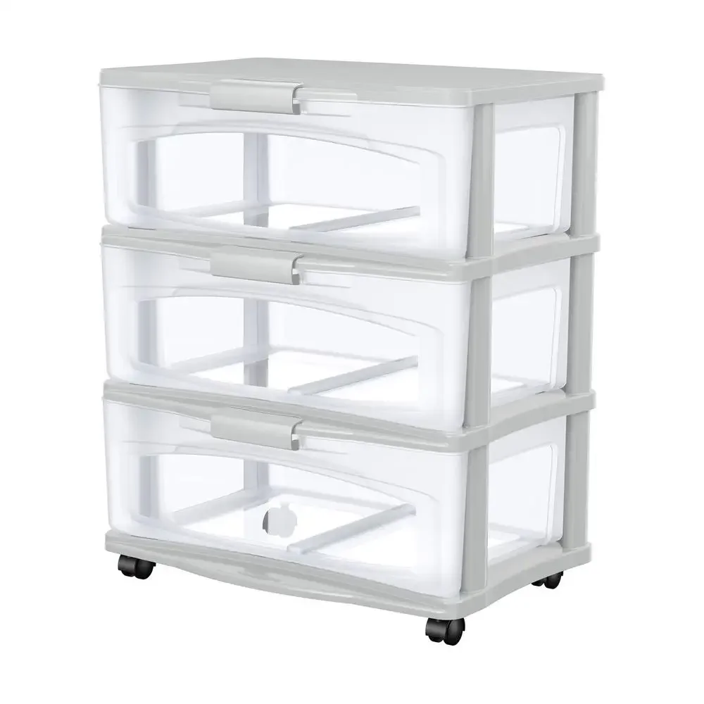 3-Drawer Wheeled Plastic Storage Cart Durable & Lockable Craft Office Cosmetics Pearl Silver Black