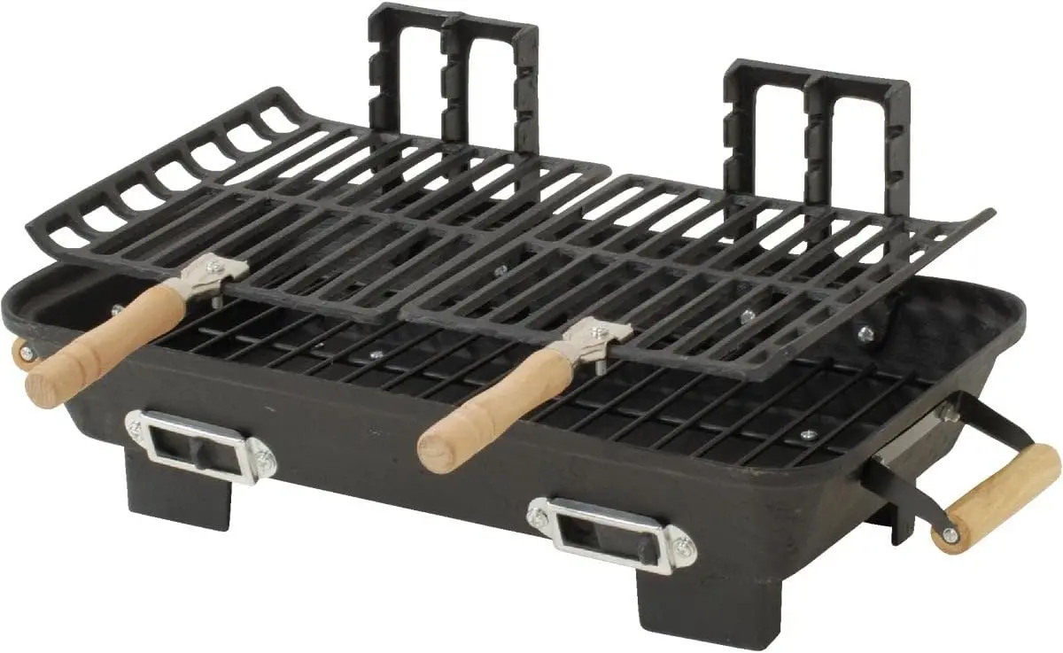 Marsh Allen 30052 Cast Iron Hibachi 10 By 18-Inch Charcoal Grill 3 Position Adjustable Cooking Grids 157 Sq Inch Cooking Surface