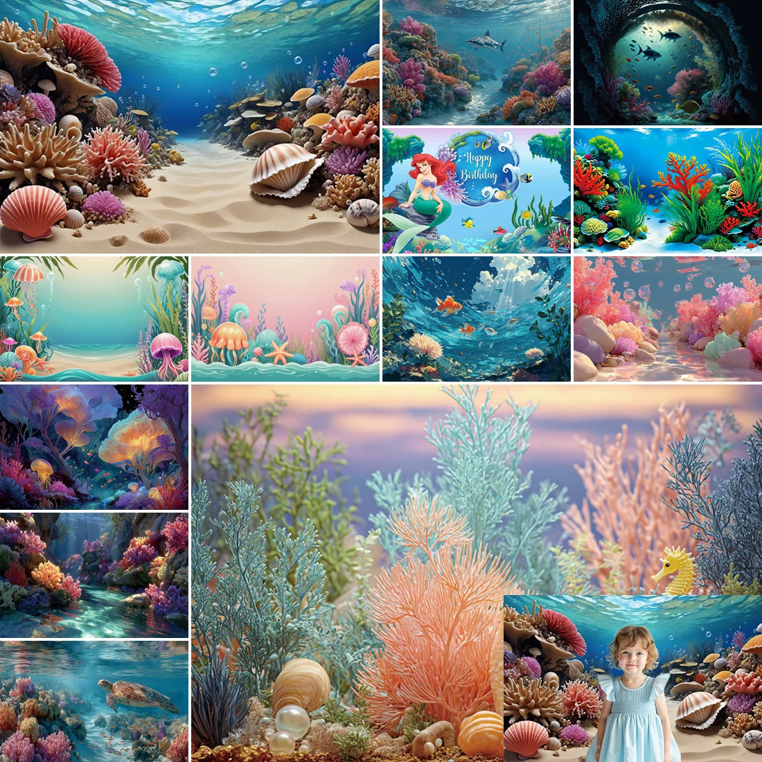 

MOON.QG Under The Sea Backdrop Aquarium Underwater Photo Background Baby Girls Mermaid Princess Birthday Summer Ocean Cake Smash