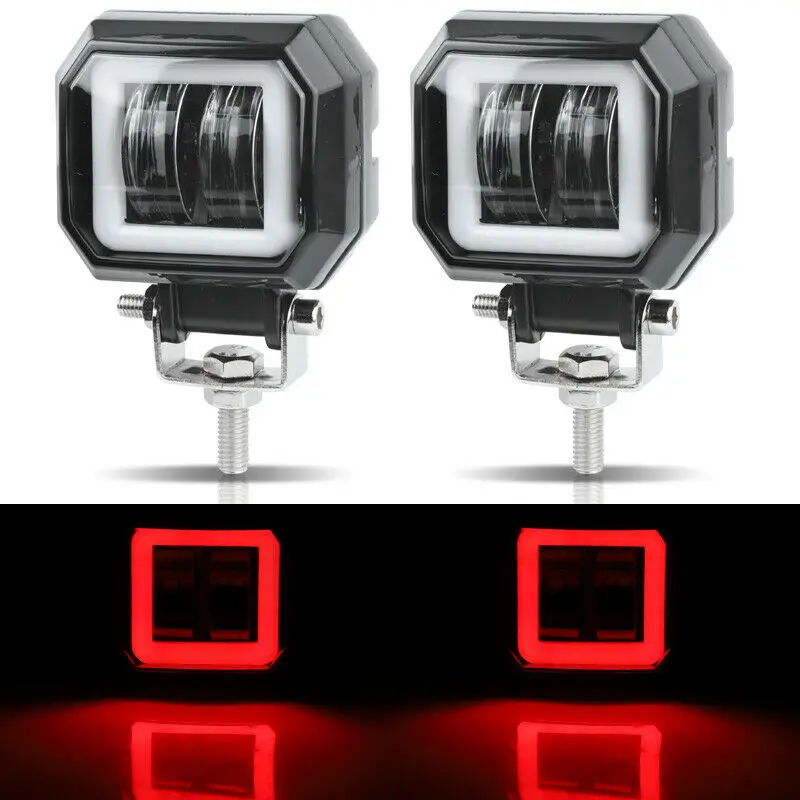 2pcs 3inch 12V 24V 6000K LED Work Light Bar Spot Driving LED Headlights Work Lamp Fog Pods DRL Red Halo Offroad 4WD ATV SUV