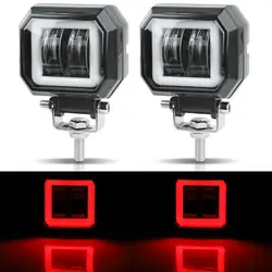 2pcs 3inch 12V 24V 6000K LED Work Light Bar Spot Driving LED Headlights Work Lamp Fog Pods DRL Red Halo Offroad 4WD ATV SUV