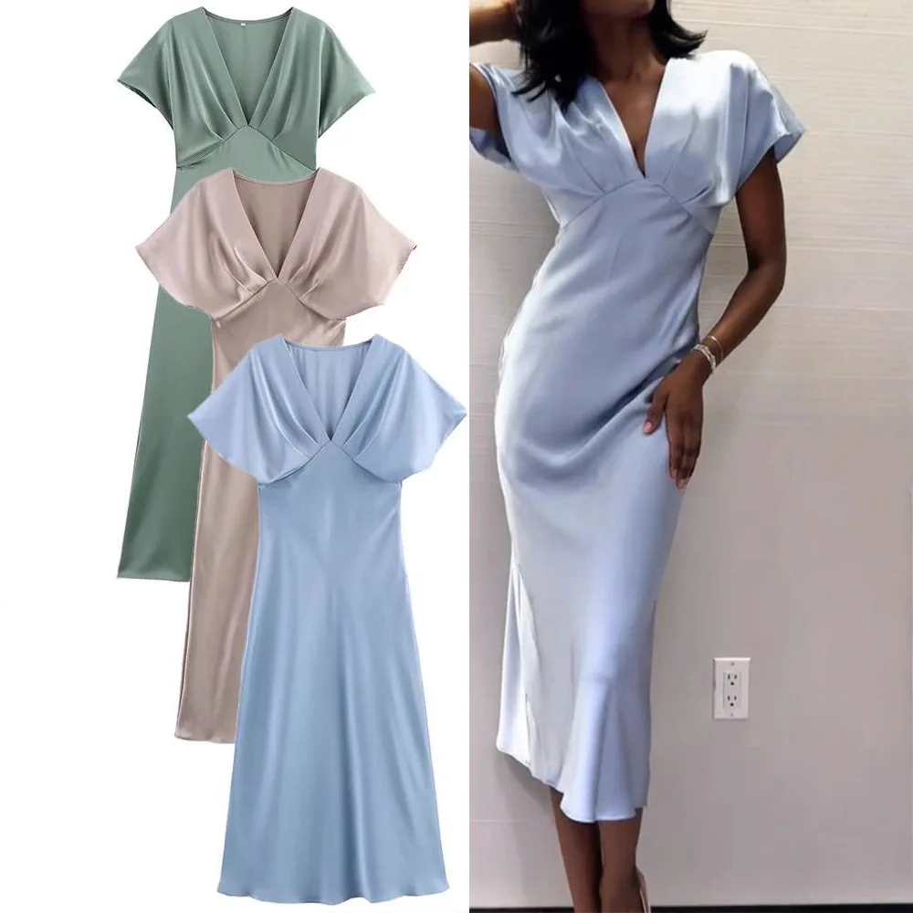 Spring Summer Satin Texture Women's Dress
