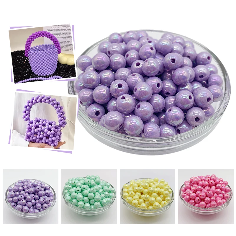 Gradiente de gradiente grânulos acrílicos para fazer jóias, redondo, colorido, luz, circular, imitação de pérolas, acessórios DIY, 500g, 8mm, 10mm