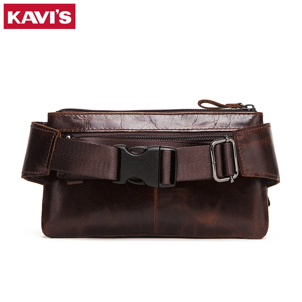 KAVIS Men's messenger bag made of leather, cowhide, easy-to-carry waist bag, mobile phone bag