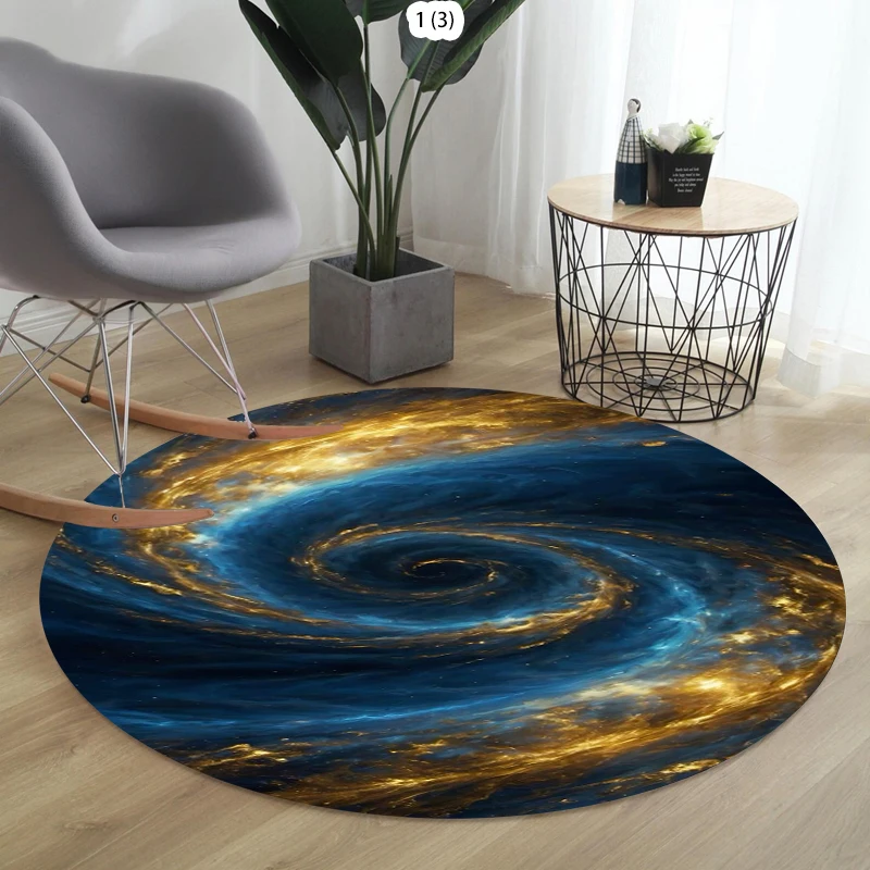 Galaxy Round Rug Spiral Galaxy Pattern 2D Effect Floor Mat Starry Universe Soft Non-slip Carpet for Living Room Bedroom