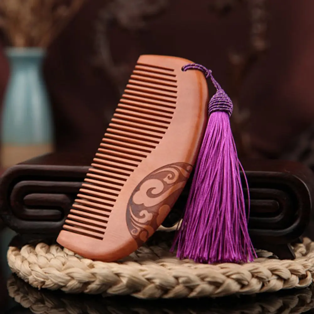 with Fine Carved Tooth Sandalwood Combs Peach Wide Comb Hair Wooden Massage