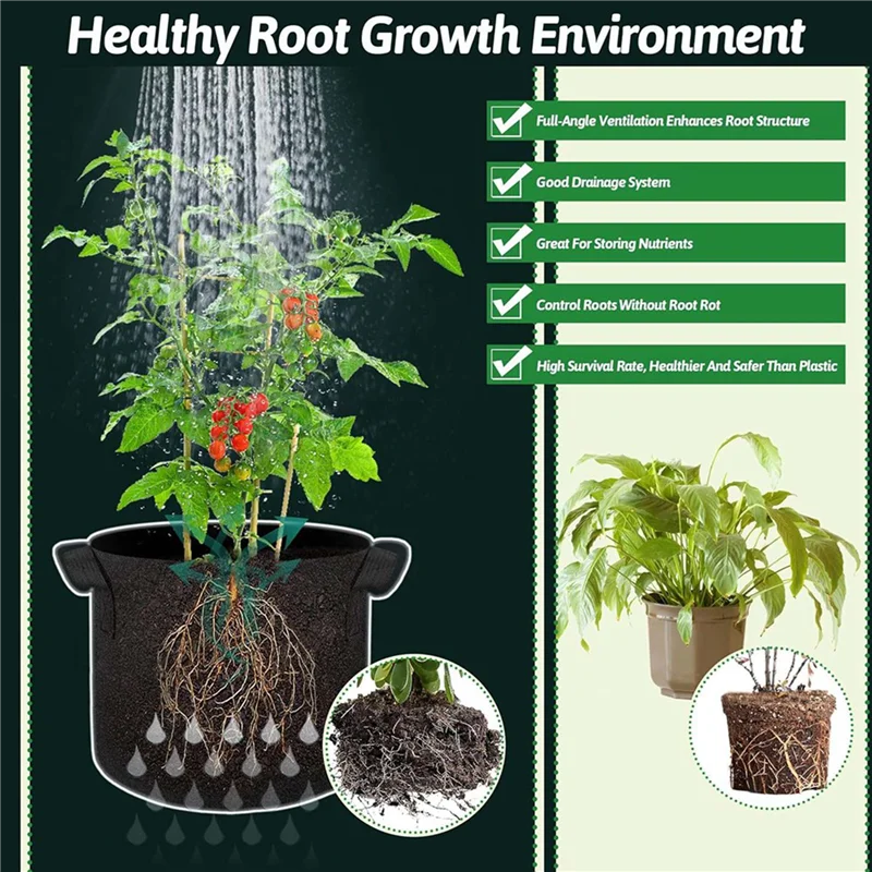 

A84X-10 Pcs Grow Bags 5 Gallon Plant Grow Bags Multi-Purpose Nonwoven Fabric Pots With Handles,Outdoor Garden Plant Pots
