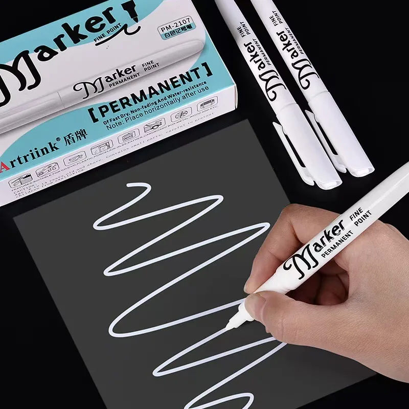 12 Pieces/Box Quick-Drying Oil-Based Markers Set 5color Non-Erasable for DIY Graffiti Painting on CD Glass Courier Box Metal