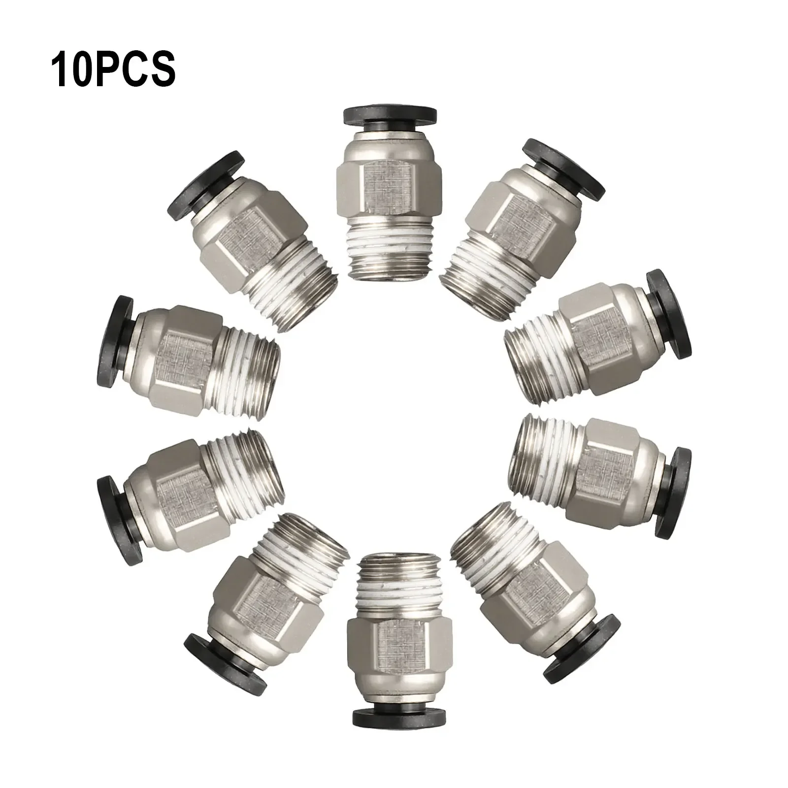 PTFE Straight Pneumatic Connector PC4-M10 Push Stainless Steel Thread Tube 10 Pcs External Fitting High Quality