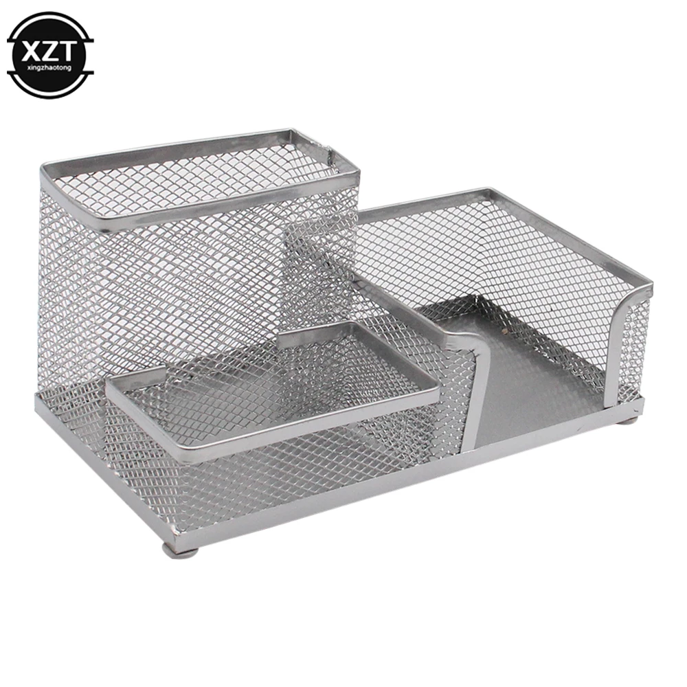 Desk Stationery Organizer Creative Metal Pen Holder Pencil File Storage Rack 3 Grid Storage Box Office Accessories